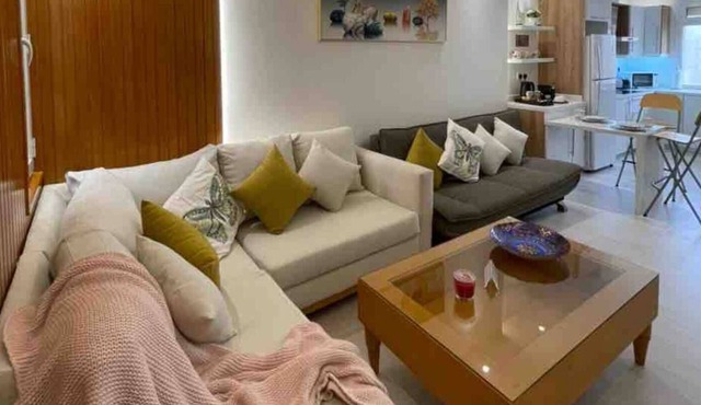 Modern apartment with bedroom, lounge and kitchen